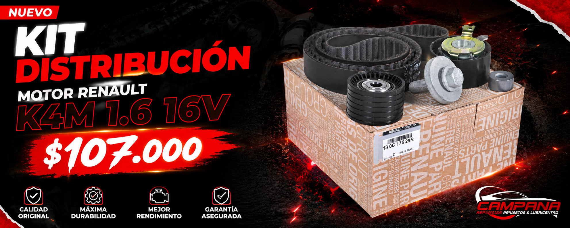 Kit Distribución Motor Renault K4M 1.6 16V — $107.000